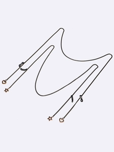 Black metal eyewear chain with gold-trimmed star and heart charms on white background