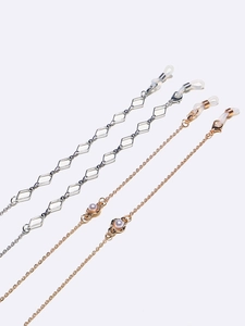 Elegant gold pearl and silver geometric diamond glasses chain set with adjustable loops