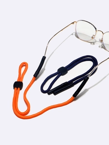 Adjustable sports eyewear strap set in orange and navy woven fiber for eyeglasses