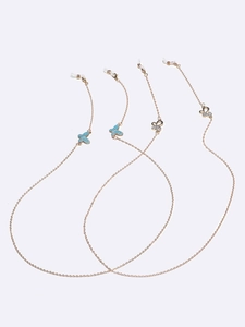 Three-piece gold glasses chain set with blue enamel and rhinestone butterfly charms