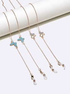 Butterfly Rhinestone Glasses Chains Gold Copper Metal Eyeglass Cord Anti Slip Silicone Loops Holder Neck Strap For Women