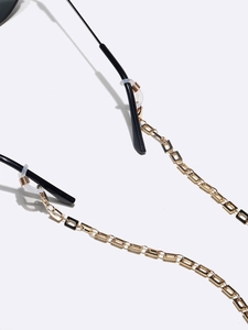 Golden rectangular link metal eyewear chain with adjustable silicone anti-slip loops