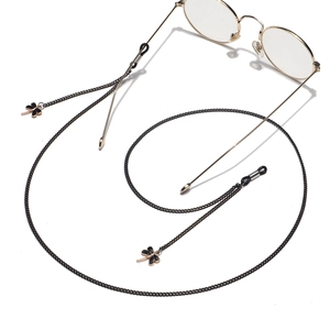 Fashionable black metal eyewear chain with golden-edged dragonfly pendant for sunglasses