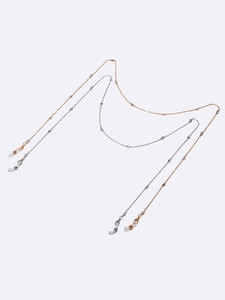 Two-piece set of gold and silver eyeglass chains with clear zircon beaded details