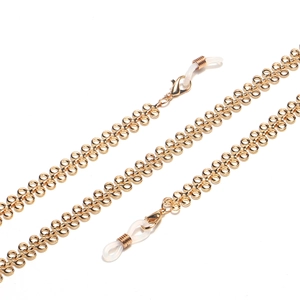 Fashion Golden Alloy Metal Glasses Chain Double Row Ring Link Anti Slip Silicone Ends Mask Lanyard For Women Elegant Strap