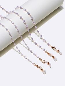 Chaîne De Lunettes En Künstliche Perles Fantaisie Mauve Cordon Masque Cuivre Antidérapant Boucles Silicone Réglables Support Élégant