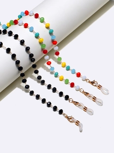 Colored Crystal Bead Glasses Chain And Mask Lanyard Set Gold Plated Copper Anti Slip Sunglasses Strap Jewelry For Women