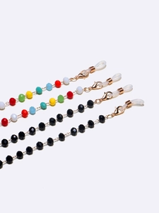 Two-piece colorful and black 6mm crystal bead glasses chain and mask strap set with gold clips