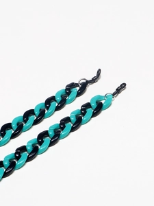Chaîne de lunettes rétro en résine acrylique noire et vert paon avec boucles