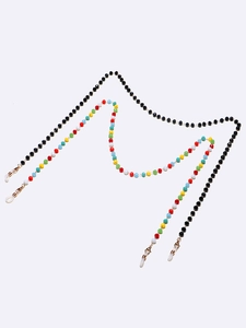 Two-piece colorful 6mm crystal bead glasses chain and face mask holder with gold lobster clasps