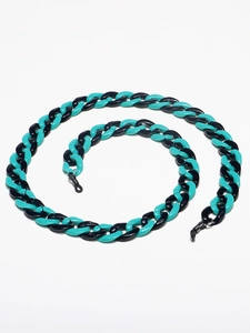 Cordon lunettes minimaliste en acrylique noir et vert paon avec boucles antidérapantes