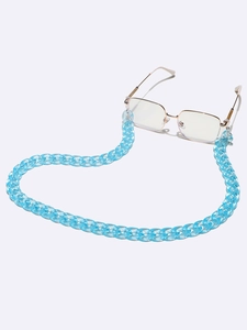 Minimalist transparent blue acrylic link eyewear chain with anti-slip rubber loops