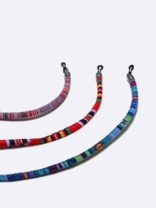 Ethnic style woven glasses chain 3-piece set with colorful patterns and non-slip rubber loops