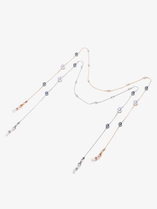 Elegant 2-piece set of gold and silver eyeglass chains with high-luster pearls and beads