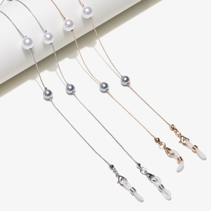Glasses Chain Aluminum Metal Fine Link With Faux Artificial Pearl Non-Slip Silicone Loops Eyewear Strap Sunglasses Holder Cord