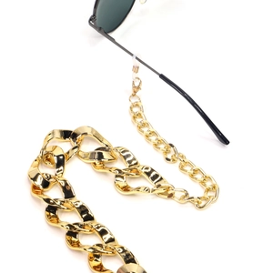 Thick gold chunky metal chain eyewear holder strap with lobster clasps and rubber loops