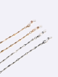 Set of 2 diamond-shaped metal eyeglass chains in gold and silver with non-slip loops