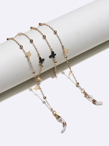 Butterfly Metal Glasses Chain Gold Anti Slip Eyewear Strap Holder With Silicone Loops Fashion Bead Eyeglass Lanyard Necklace Decor