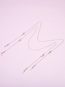 Two-piece eyeglass chain set with pearls and rhinestones in silver and rose gold