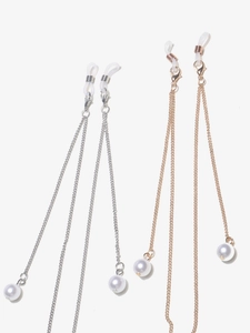 Elegant Copper Eyewear Chain With Faux Artificial Pearl Decoration Non Slip Silicone Loops Sunglasses Strap For Women Minimalist Style