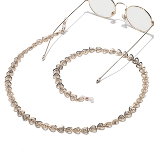 Chaîne de lunettes dorée avec cœurs ajourés et strass brillants pour femmes