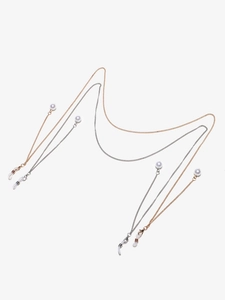Set of two copper eyewear chains in gold and silver finish with pearl detail accents