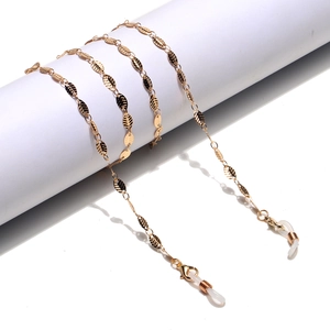 Fashionable gold leaf eyewear chain with hollow metal leaves and lobster clasps