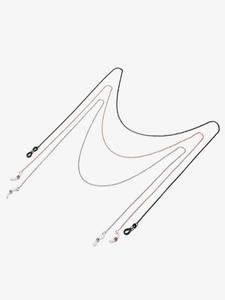 Three-piece metal glasses chain set in black, silver, and gold with adjustable loops