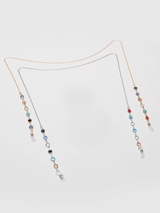 Set of 2 colorful glass crystal eyewear chains in gold and silver finish with silicone loops