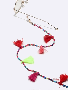 Handmade colorful beaded eyewear chain with multi-color tassels and golden lobster clasps