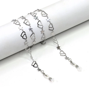 Stainless Steel Glasses Chain With Heart Star Charms Non-Slip Silicone Loops Eyewear Strap Mask Holder For Women