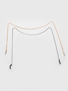 Two-piece set of gold and black metal eyeglass chains with adjustable silicone ends