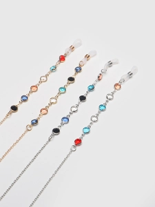 Set of 4 colorful crystal bead eyewear chains in gold and silver metal finishes