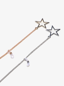 Two-piece eyeglass chain set with gold and silver stars and pink cracked beads