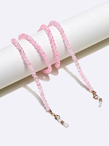 Pink cracked bead eyewear chain with lobster clasps and rubber loops for glasses