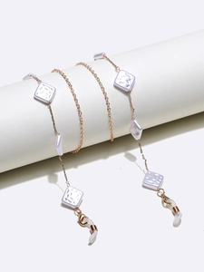 Fashion Glasses Chain Strap Gold Metal Cord With Rhombus Artificial Pearl Beads Non-slip Eyewear Neck Holder For Women