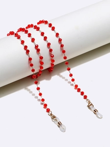 Handmade red crystal bead eyewear chain with gold lobster clasp and silicone loops