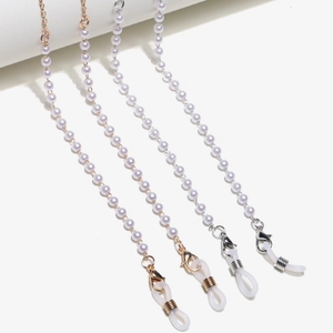 Anti Slip Glasses Chains Copper Thin Metallic And Faux Artificial Pearl Eyeglass Lanyards With Silicone Loops For Sunglasses