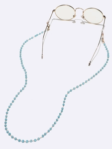 Blue crystal bead eyewear chain with gold lobster clasps and anti-slip rubber loops