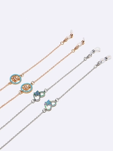 Two-set eyeglasses chains with pearls and hearts, nonslip metal straps for masks