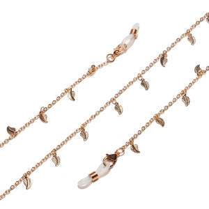Elegant gold leaf pendant eyewear chain and face mask holder with adjustable silicone loops