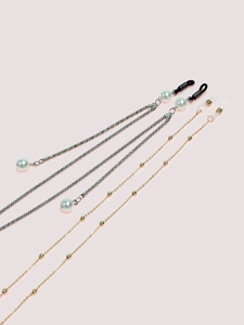 Set of two eyewear chains featuring faux pearls and fine gold beads with anti-slip loops