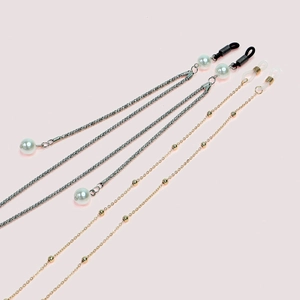 Glasses Chain Straps Copper Metal Snake Chain With Faux Artificial Pearls And Bead Chain Non-Slip Silicone Loops For Eyewear