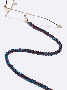 6mm colorful beaded eyewear chain with blue and red cracked texture beads on white background