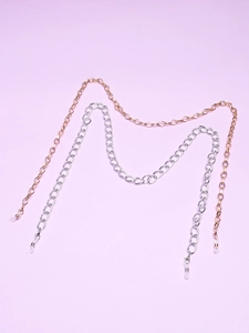 Close-up of gold and silver aluminum chunky eyewear chains with adjustable silicone ends
