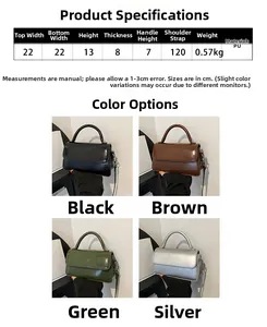 Detailed size specifications and four available colors of the retro PU leather crossbody bag