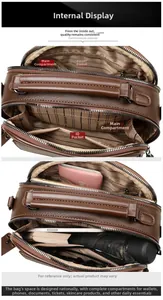 Detailed interior of brown crossbody bag showing multiple pockets and storage capacity