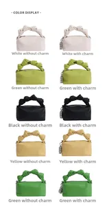 Grid view of five colors and accessory options for the knotted handle dumpling bag