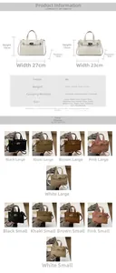 Guide des tailles de sac à main en cuir PU montrant les dimensions du sac bandoulière