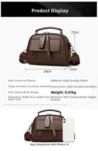 Detailed size comparison of the brown leather crossbody bag with an iPhone 12